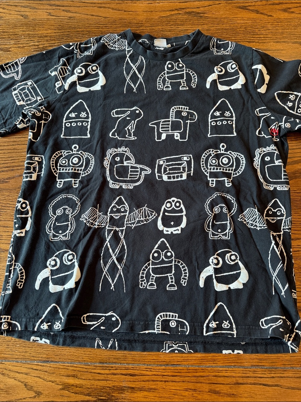 Nivlaan XL Abstract Folk Art Graphic T-Shirt All Over Print Black Designer Tee